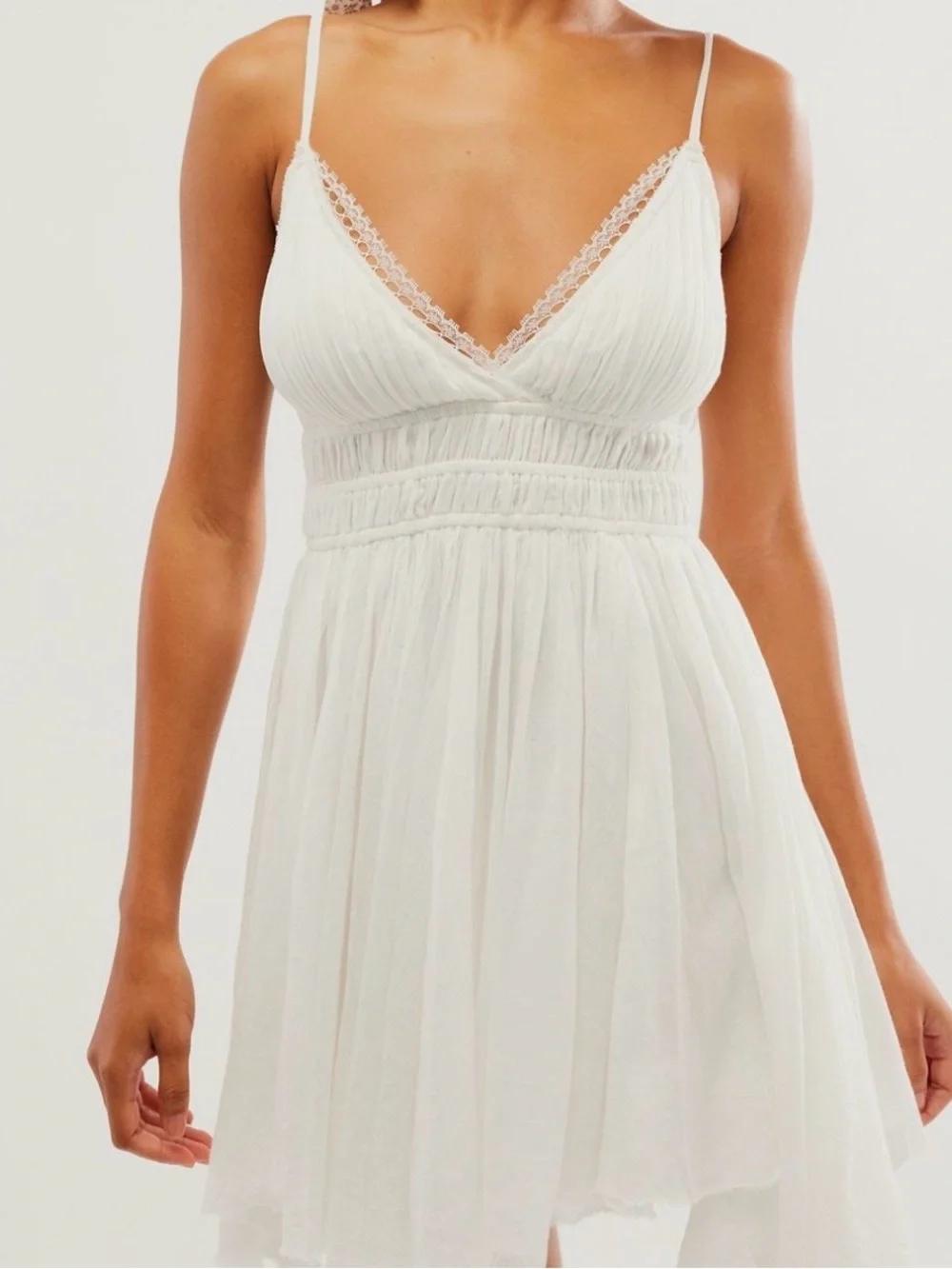 Free people FP one Delia White mini dress XS.. fits Small too - stretchy EUC